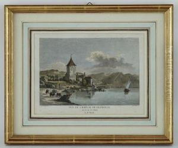 Vue Du Chateau De Glerolle Et Vue D'une Frabrique A Morges Oil Painting by Alexis Nicolas Perignon