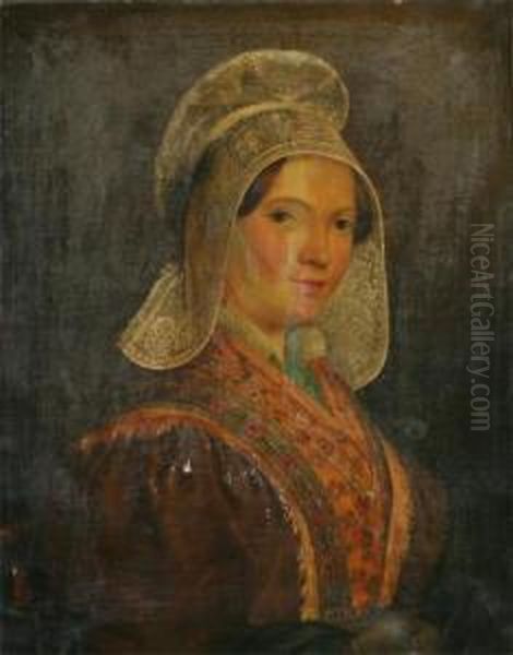 Portrait Of A Girl With Bonnet Oil Painting by Cornelis Perremans