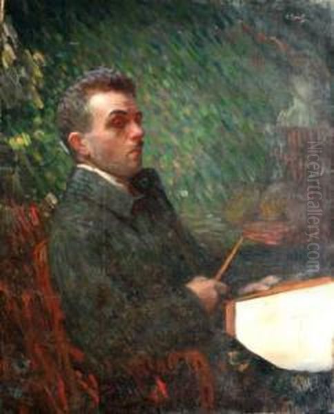 Autoportrait De Peintre Oil Painting by Charles Perret