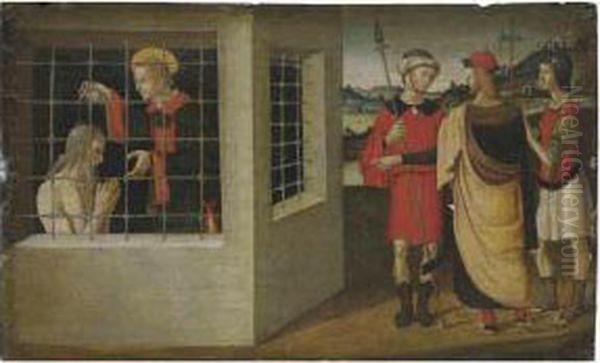 Saint Lawrence Baptising The Gaoler Hippolytus Oil Painting by Pietro Vannucci Perugino