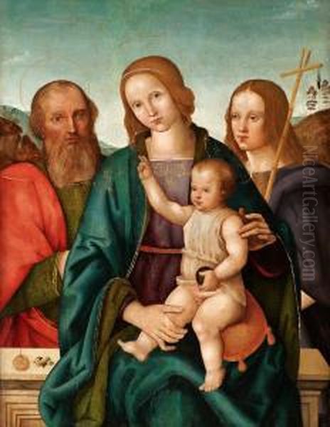 Hans Krets, Den Heliga Familjen Med Johannes Doparen Oil Painting by Pietro Vannucci Perugino