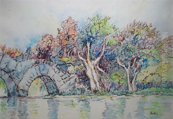 Pont Sur La Riviere En Automne Oil Painting by Jean Misceslas Peske