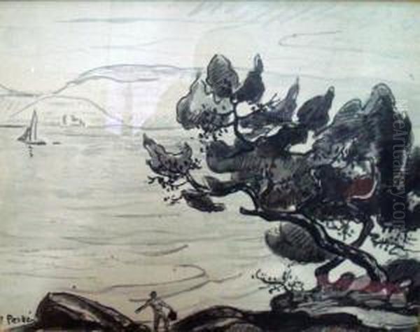 Paysage Maritime Aux Arbres, Mediterranee Oil Painting by Jean Misceslas Peske