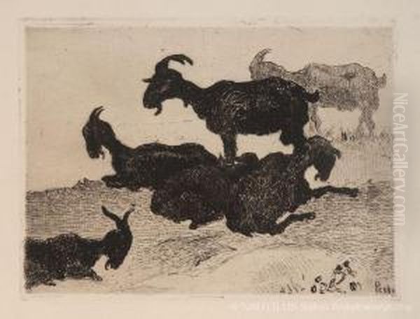 Chevres Au Repos (kozy) Oil Painting by Jean Misceslas Peske