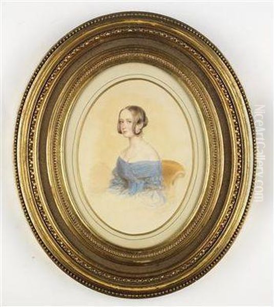 Portrait Eines Jungen Madchen In Blauemschulterfreiem Kleid Oil Painting by Emanuel Thomas Peter