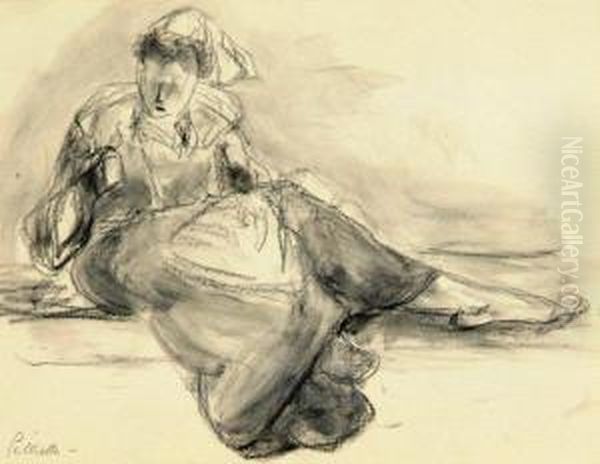 Bretonne Assise Oil Painting by Adolph Peterelle