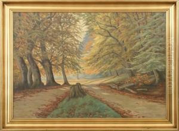 Forest With Path Oil Painting by Carl Petersen