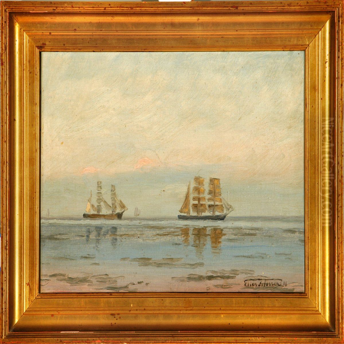 Marine With Sailing Ships In The Great Sound In Calm Weather Oil Painting by Elias Petersen