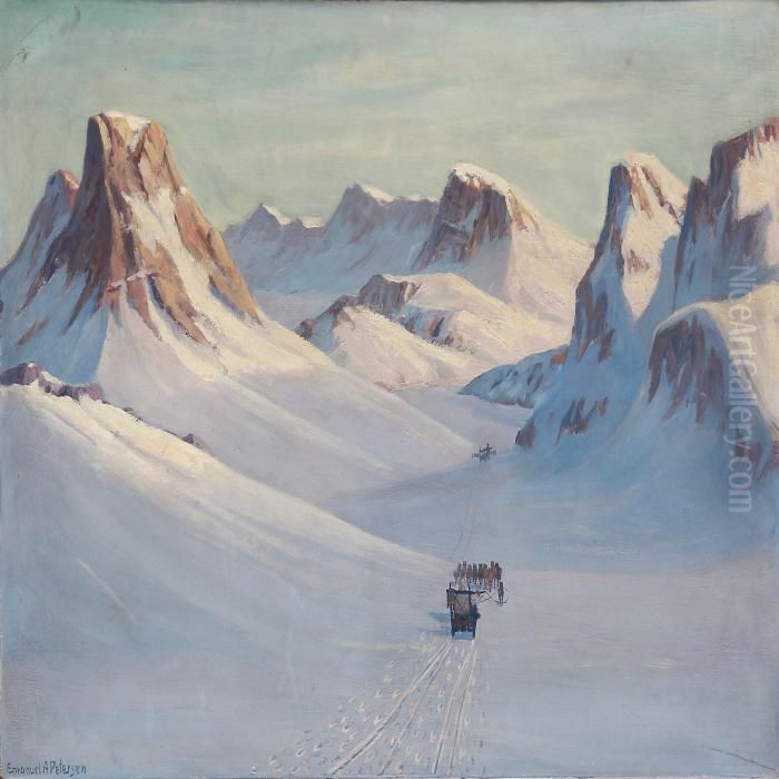 Sledge Driving On A Sunny Day In Greenland Oil Painting by Emanuel A. Petersen