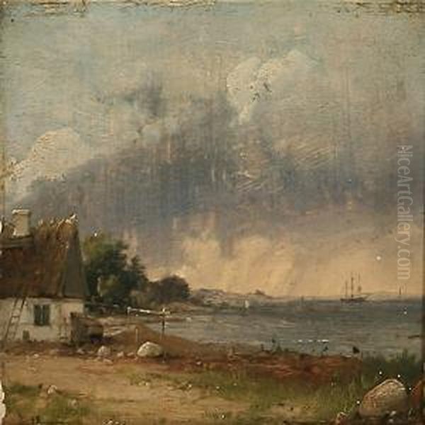 A Fishing Village,north Sealand Oil Painting by Vilhelm Peter Carl Petersen