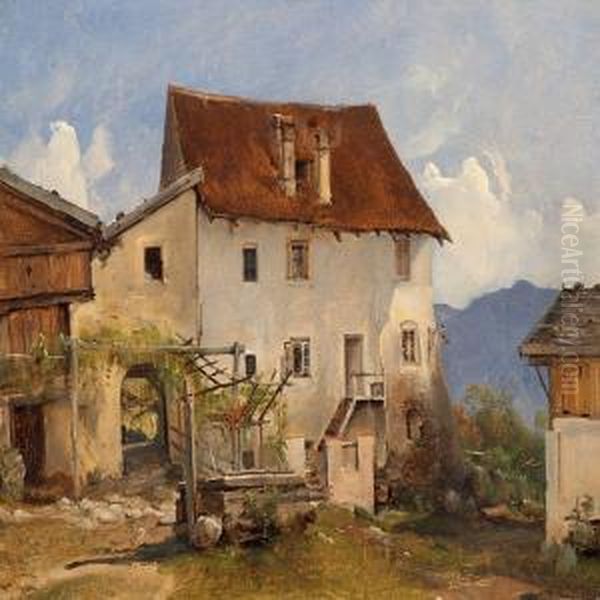 Houses In The Mountains In Tirol Near Meran Oil Painting by Vilhelm Peter Carl Petersen