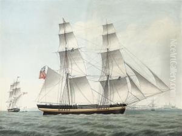 The Brig 
Triad
 Of Sunderland In The Sound Withkronborg Castle Off Her Port Bow Oil Painting by Jacob Peterson