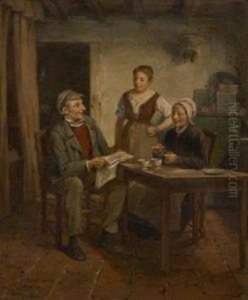 Une Lecture Interessante Oil Painting by Charles Petit