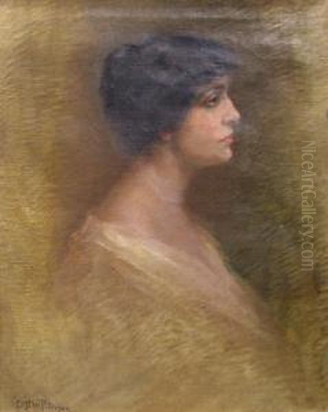Woman Profile Oil Painting by Costin Petrescu