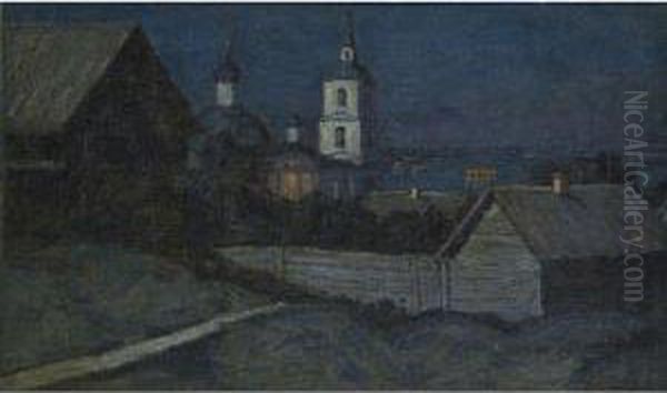 Evening Oil Painting by Piotr Ivanovich Petrovichev