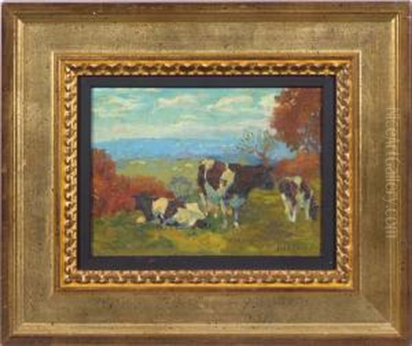 Cattle In Landscape Oil Painting by Milan Petrovits