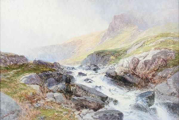 Llyn Idwal's Stream, Rainclearing, Bettwsy-y-coed Oil Painting by Edwin Pettitt