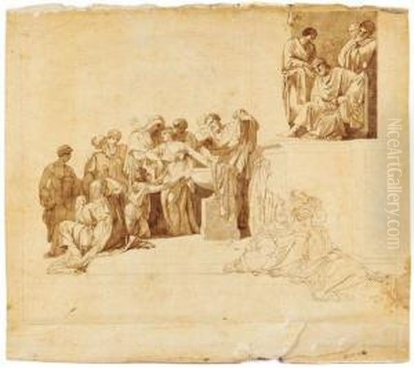 Les Jeunes Atheniens Et Atheniennes Tirant Au Sort Pour Etre Livres Au Minotaure Oil Painting by Jean-Francois-Pierre Peyron