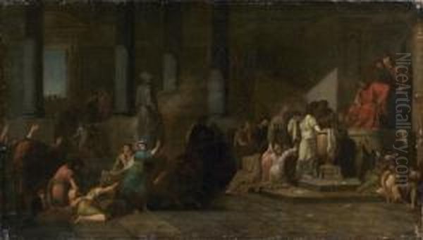 Les Atheniens Et Les Atheniennes Tirant Au Sort Pour Etre Livres Au Minotaure Oil Painting by Jean-Francois-Pierre Peyron
