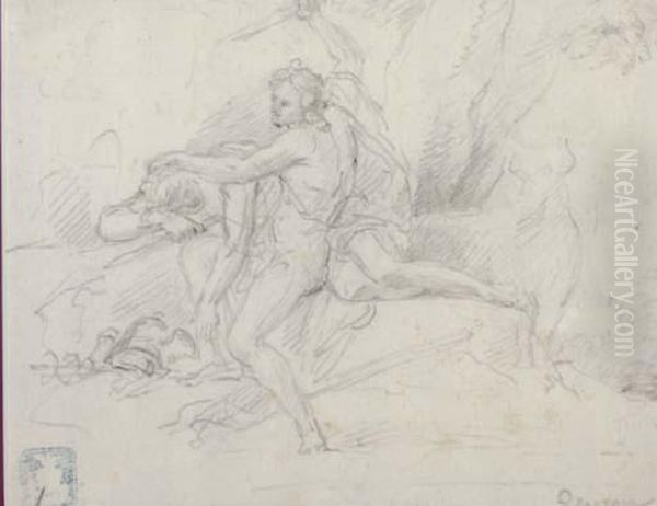 A Man Drawing His Dagger On A Figure Resting In A Landscape Oil Painting by Jean-Francois-Pierre Peyron