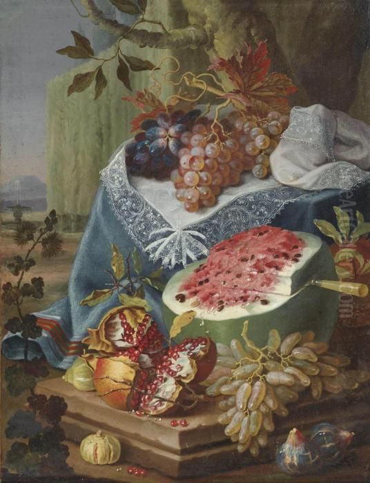 A Watermelon Oil Painting by Maximilian Pfeiler