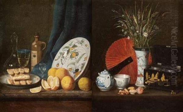 Nature Morte A L'eventail Oil Painting by Adolphe Phalipon