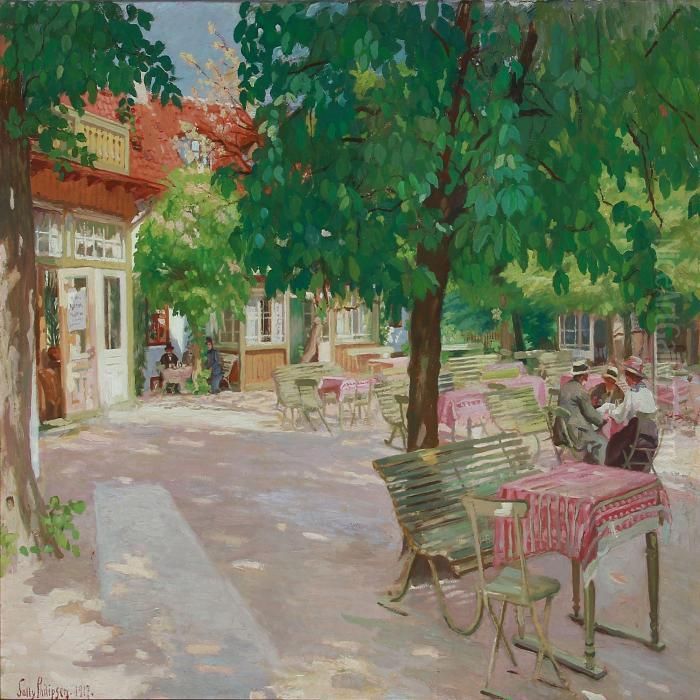 Spring Day In The Tea Garden Constantia Near Charlottenlund Oil Painting by Sally Philipsen