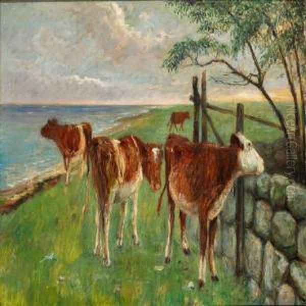 Cattle Near A Gate, Saltholm Oil Painting by Theodor Esbern Philipsen