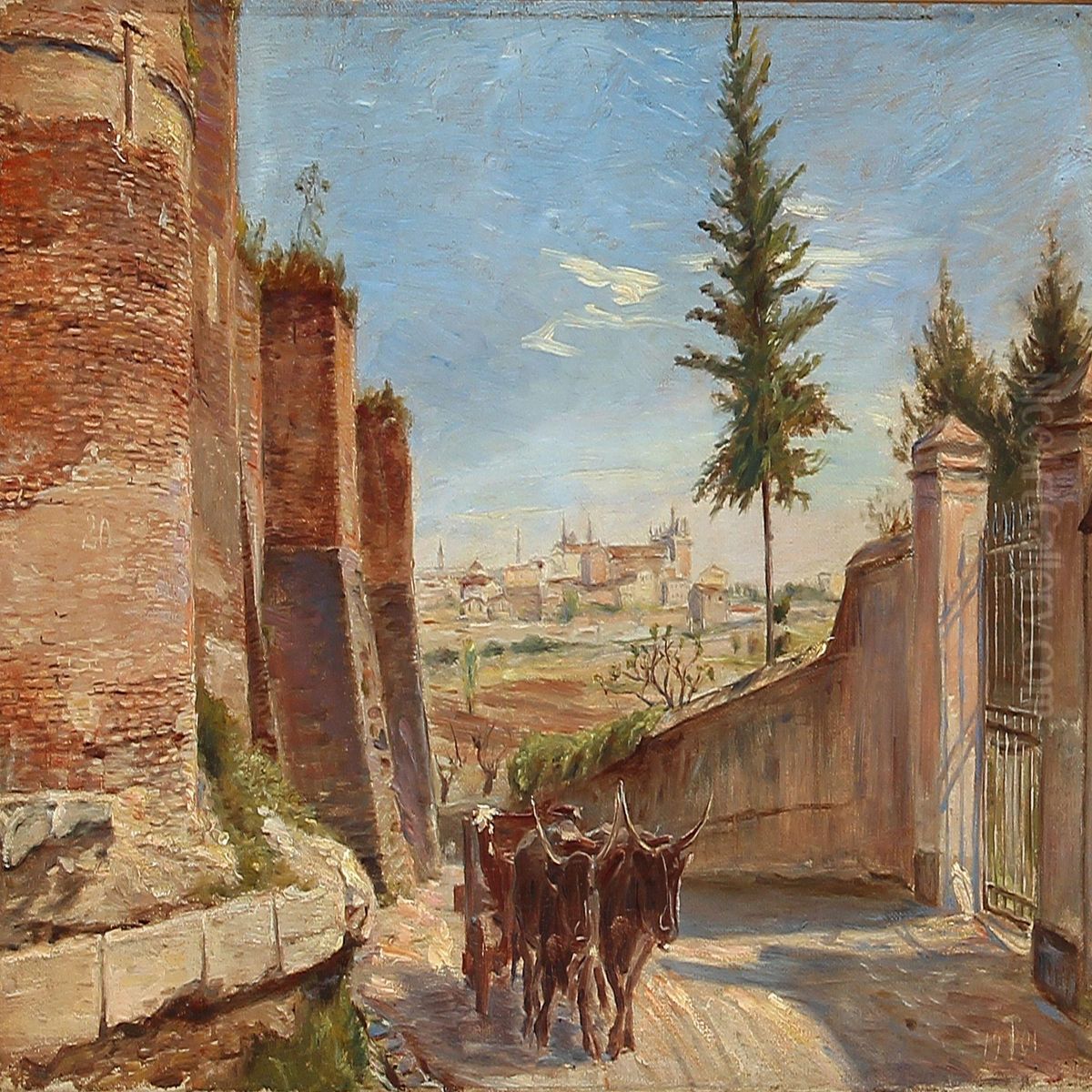 Behind The Walls Of Rome, Seen From Via Latina Out Against The Lateran Church Oil Painting by Theodor Esbern Philipsen