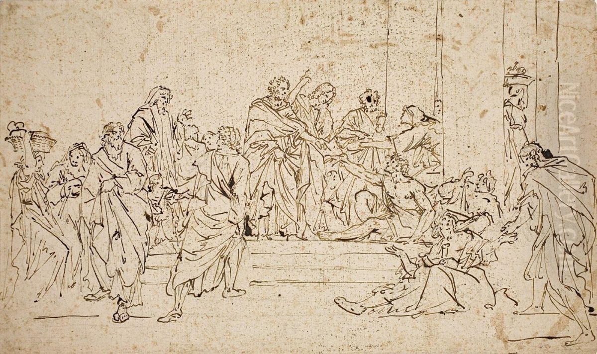 Petrus Und Johannesheilen Einen Gelahmten Am Tempel Oil Painting by Santo Piatti