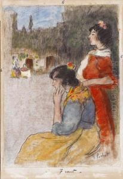 Sinnende Frauen Oil Painting by Ramon Pichot Giron&egrave;s