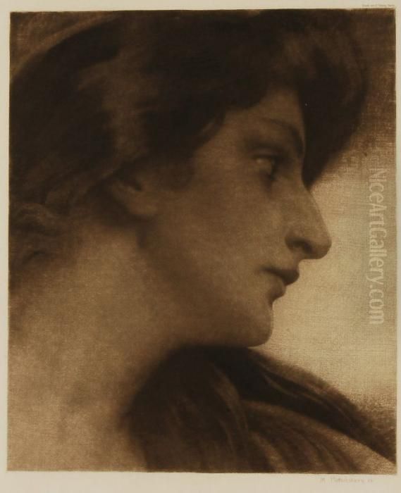 Frauenkopf Nachrechts/ Messfeier Oil Painting by Max Pietschmann