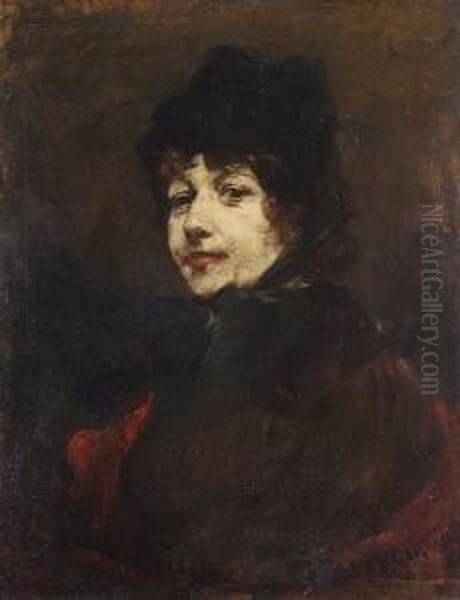 Bildnis Einer Frau Mit Dunklem Hutchen Oil Painting by Bruno Piglhein