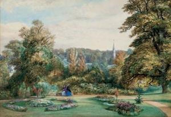 A Stroll Around The Garden Oil Painting by Henry Pilleau