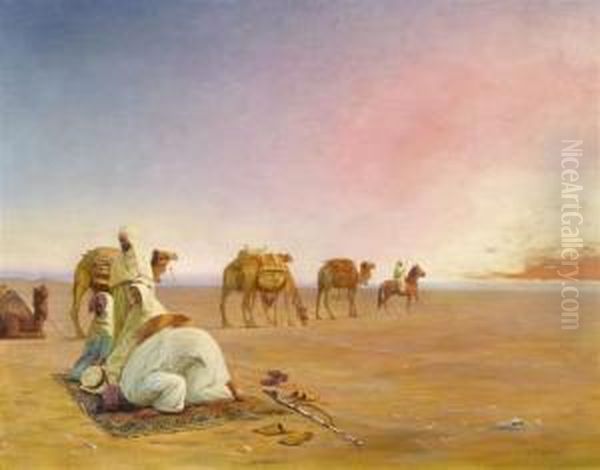 Evening Prayers Oil Painting by Otto Pilny