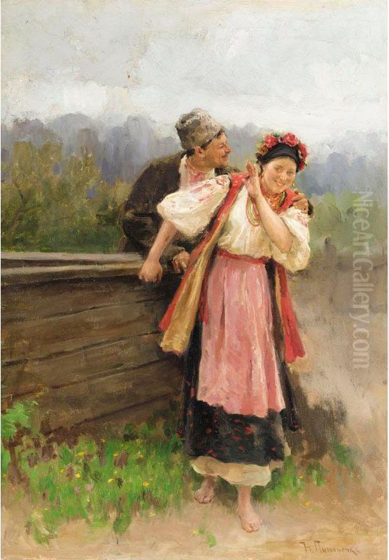 By The Well Oil Painting by Nikolai Karnilovitch Pimonenko