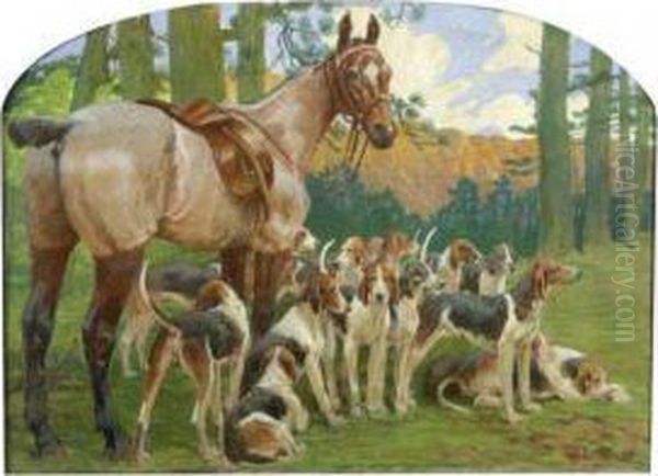 Scene De Chasse A Courre Oil Painting by Joseph Porphyre Pinchon