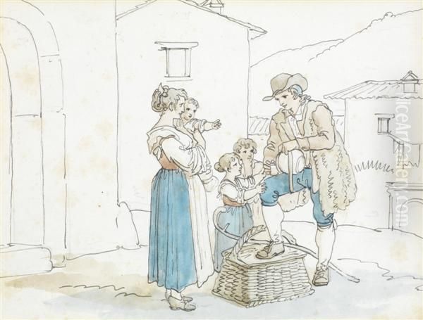 Homme Donnant A Boire A Des Enfants Oil Painting by Bartolomeo Pinelli