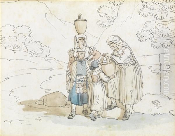 Les Porteuses D'eau Oil Painting by Bartolomeo Pinelli