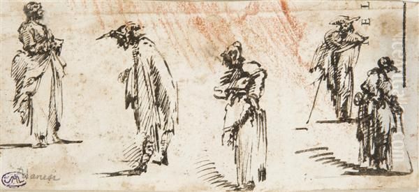 Feuille D'etudes De Silhouettes Recto-verso Oil Painting by Giovanni Battista Piranesi