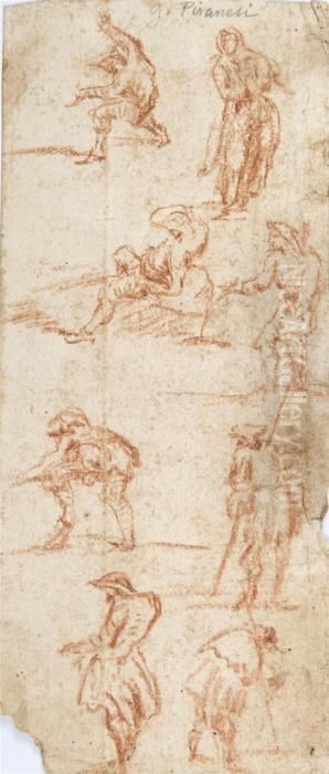 Feuille D'etudes De Silhouettes Oil Painting by Giovanni Battista Piranesi