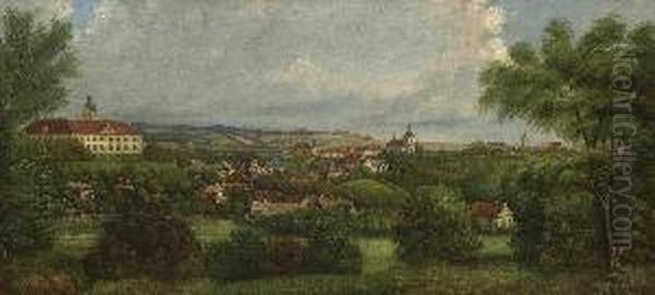 Blick Auf Munchengratz Mit Schloss Waldstein-wartenberg. Oil Painting by Bedrich Friedrich Piskac