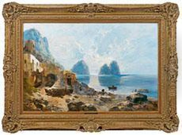 Felsenkuste Von Capri Mit Den Faraglioni Im Morgenlicht Oil Painting by Enrico Ulrico Pistilli /