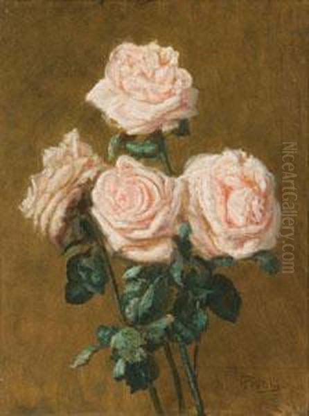 Rose Oil Painting by Enrico Ulrico Pistilli /