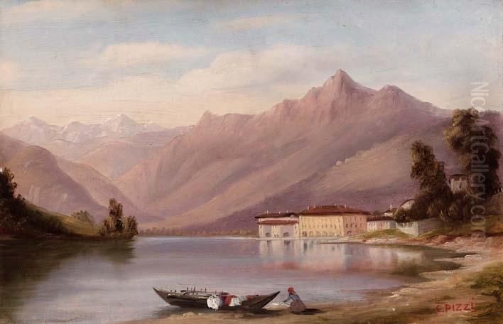 Veduta Del Lago Di Como Oil Painting by Carlo Pizzi