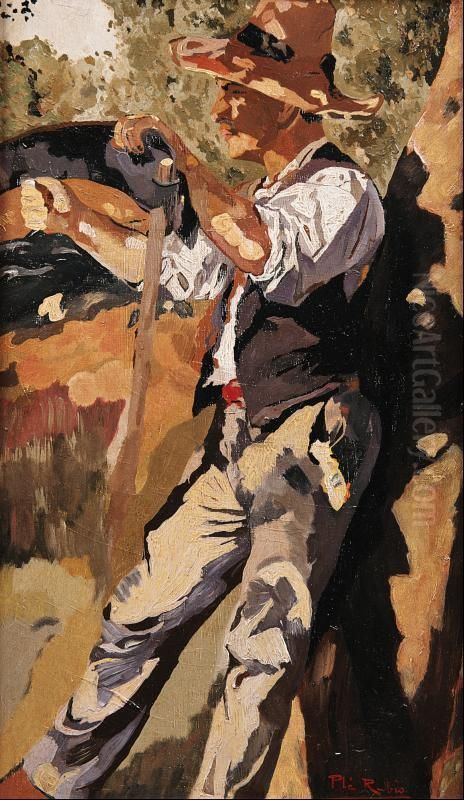 Campesino Afilando La Cuchilla Oil Painting by Alberto Pla y Rubio