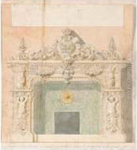 Projet De Decor De Bouche De Chaleur Pour Chauffer Les Galeries Du 1er Etage, Cote De La Colonnade, Palais-royal ( ?) Oil Painting by Jean-Baptiste-Louis Plantar