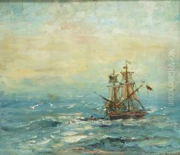 A Boat At Sea Oil Painting by Vladimir Pleiner