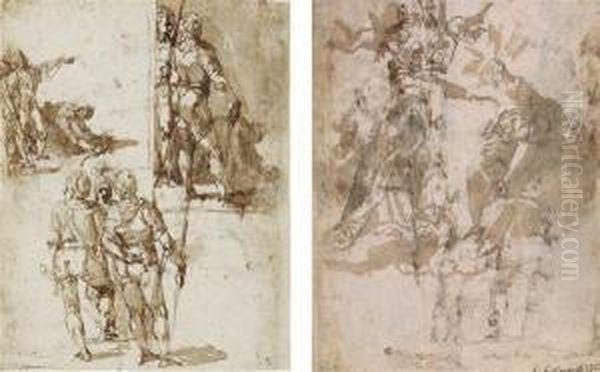 Etudes De Soldats Oil Painting by Bernardino Barbatelli Poccetti