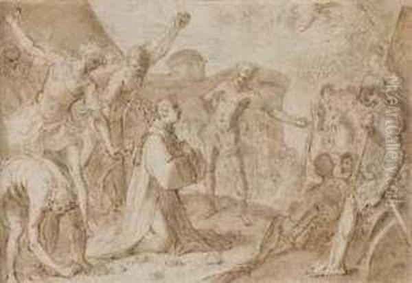 Le Martyre De Saint Etienne Oil Painting by Bernardino Barbatelli Poccetti